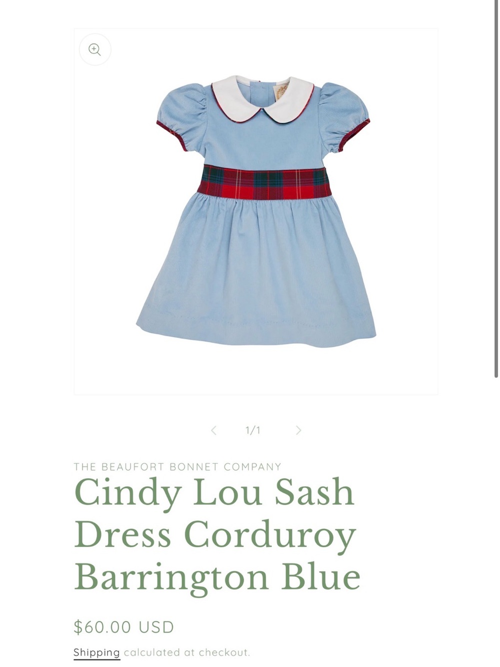 The Beaufort Bonnet Company Light Blue Corduroy Sash Dress with Tartan Waist